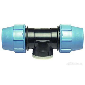 PP kompresioni T komad sa unutrašnjim navojem Unidelta za PE cevi